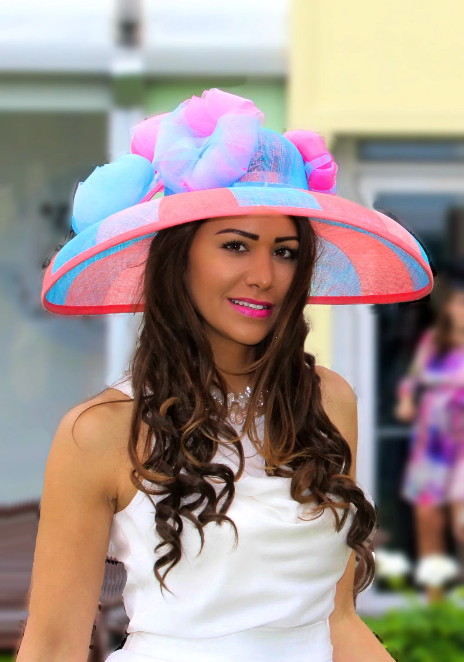 Abstract Lollipop Multi Coloured Wide Brim Hat Monique Lee Millinery